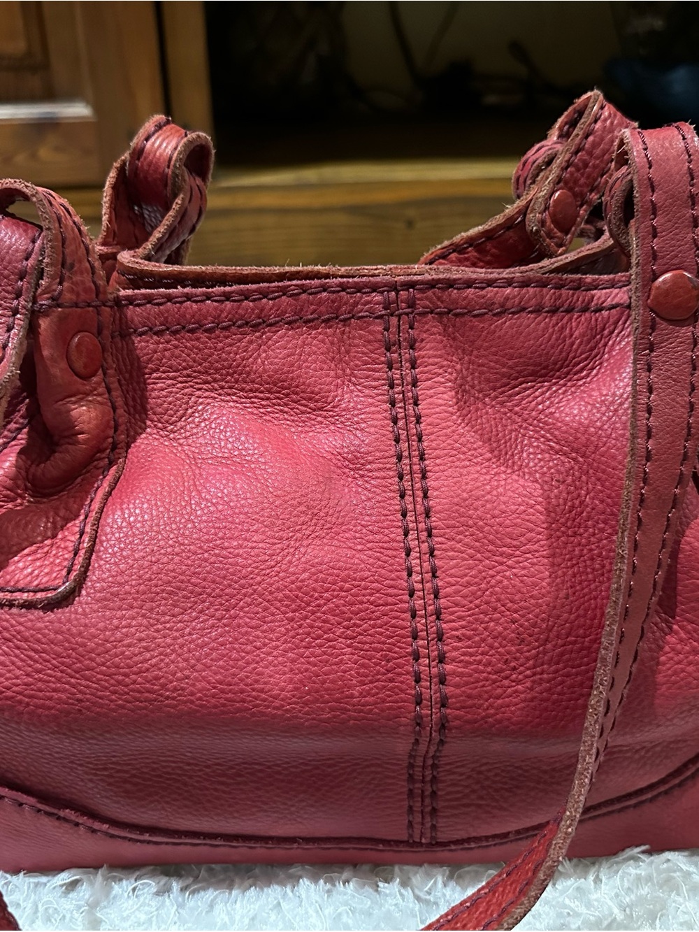 Fossil Red Pebbled Leather Shoulder Bag